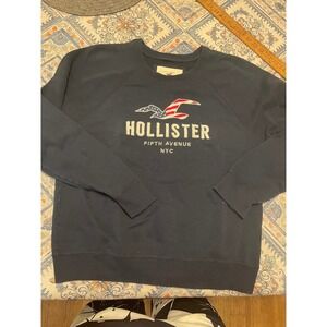 Hollister Fifth Avenue NYC Navy Blue American Flag Logo Sweatshirt Mens Medium